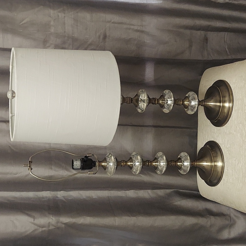 NEW Brushed GOLD & LUCITE Acrylic Spheres Table Lamps Pair